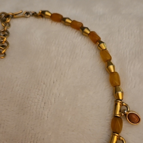 Monet Brushed and Smooth Gold Tone Double Strand Beaded  Vtg MONET Two-tone Matte Gold and Burnt Orange Beaded Charm Necklace